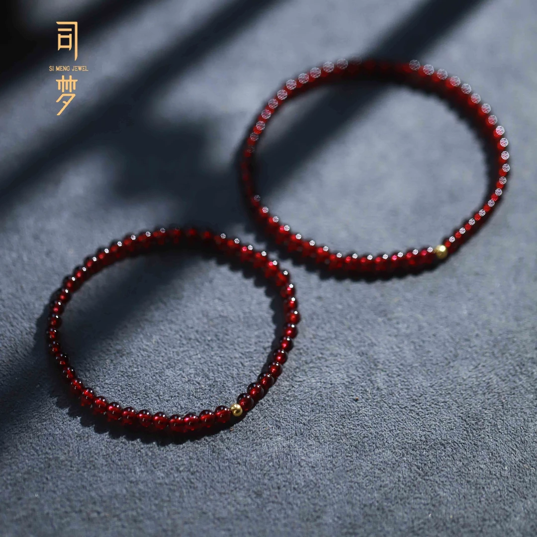 【海棠手串】天然石榴石红色百搭简约素圈手工女款气质手串