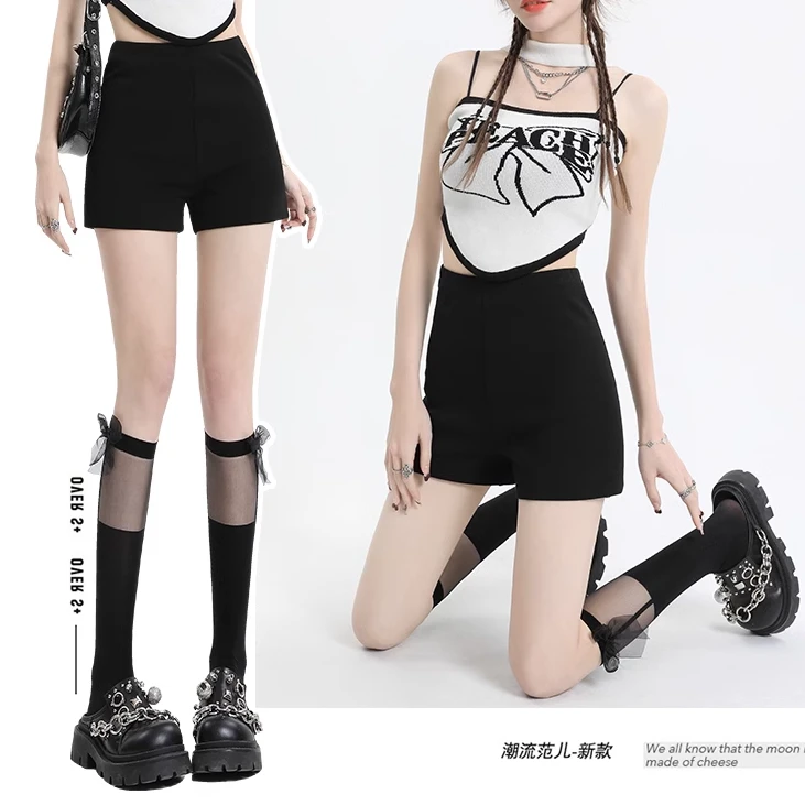完美霓裳辣妹热裤女爆款2025新款夏修身高腰弹力黑色包臀外穿短裤