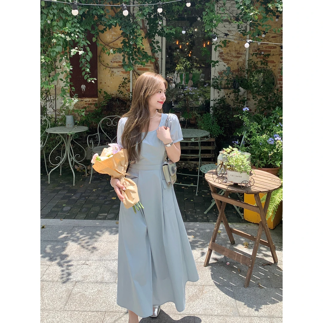 【福利清仓NO退NO换】小个子夏季法式收腰短袖雪纺连衣裙