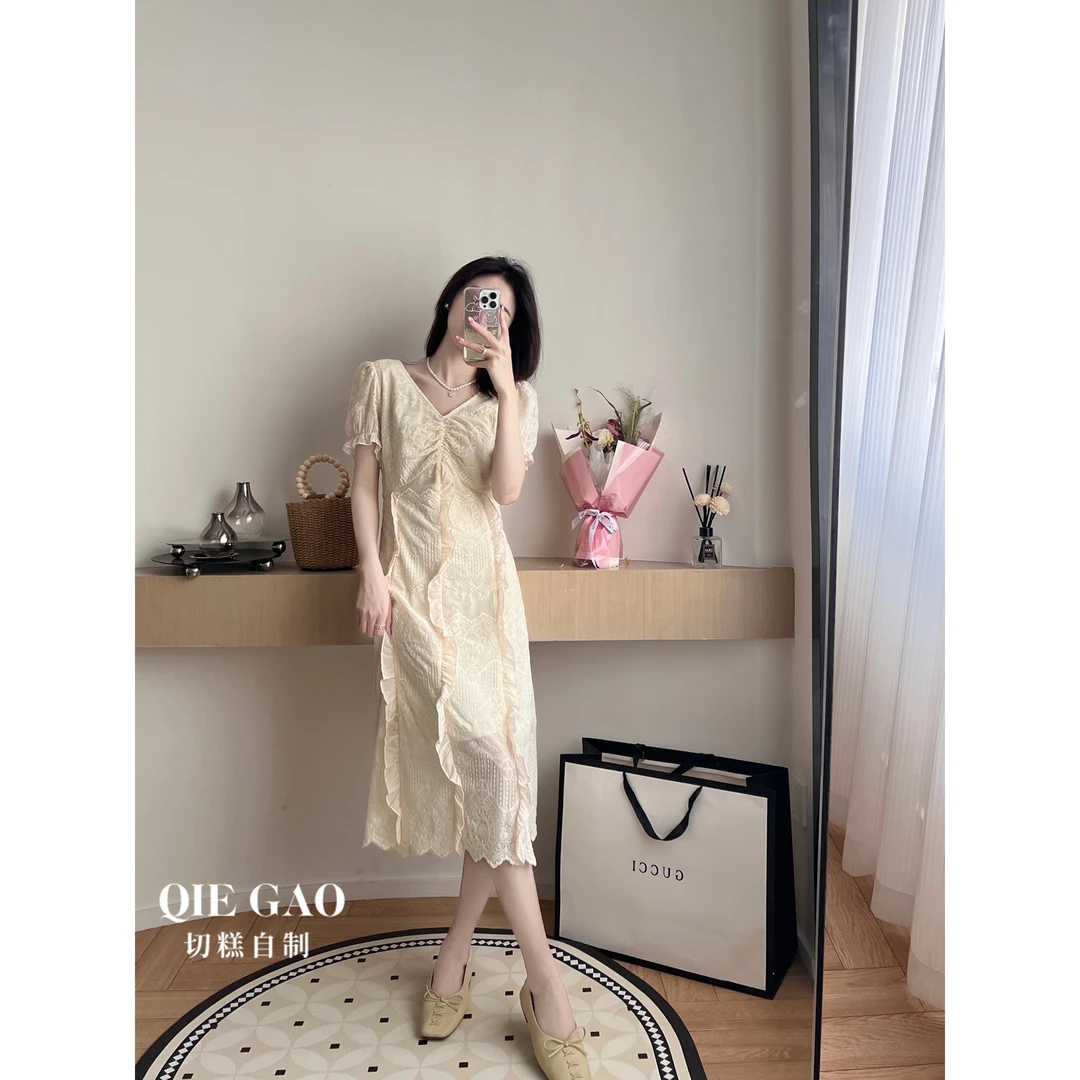 切糕自制短袖小个子连衣裙女中超仙蕾丝裙子 L6599G31