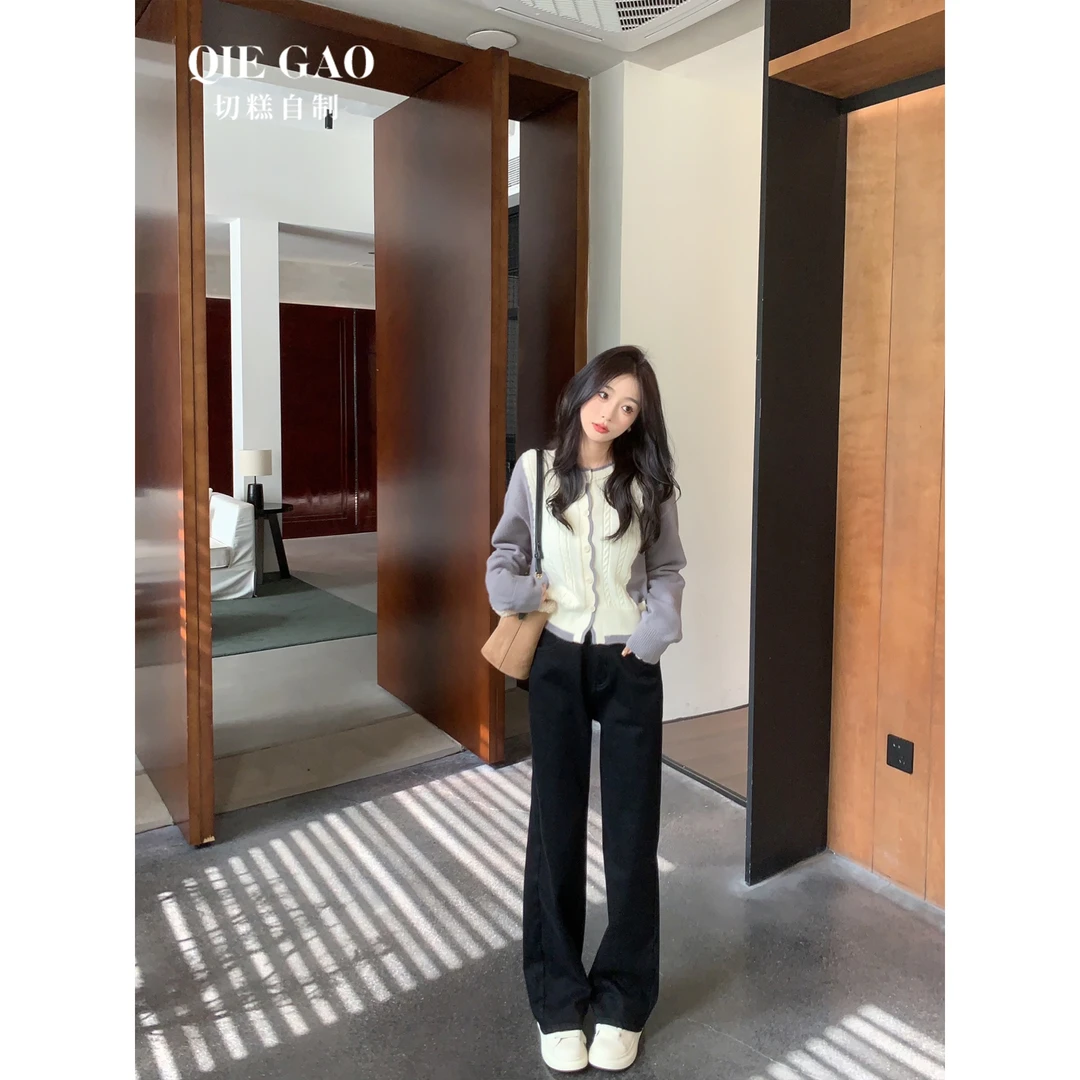 6月切糕自制【腔调穿搭】高腰加绒窄版阔腿牛仔裤H12028G34