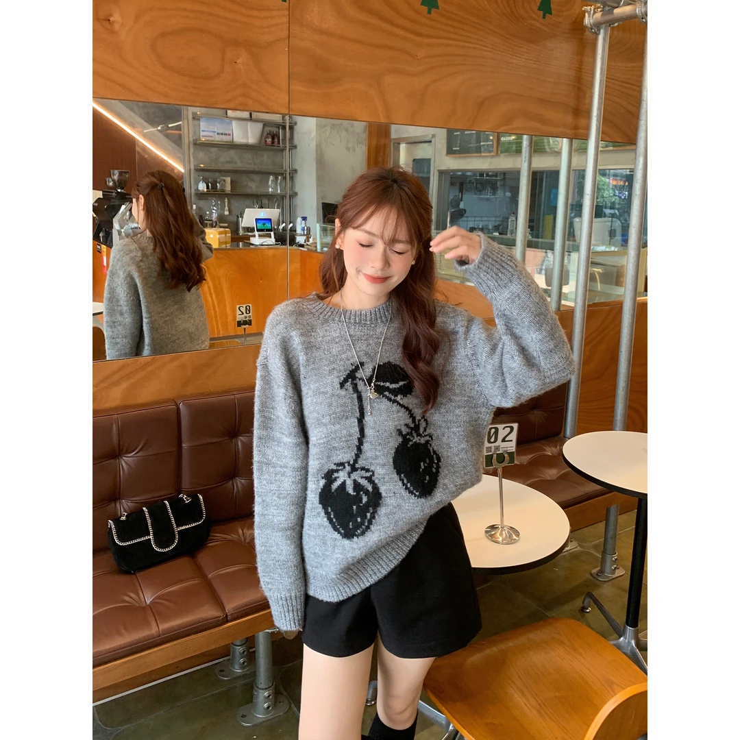 【福利清仓NO退NO换】【樱桃曲】小个子秋冬上衣宽松慵懒风针织毛衣
