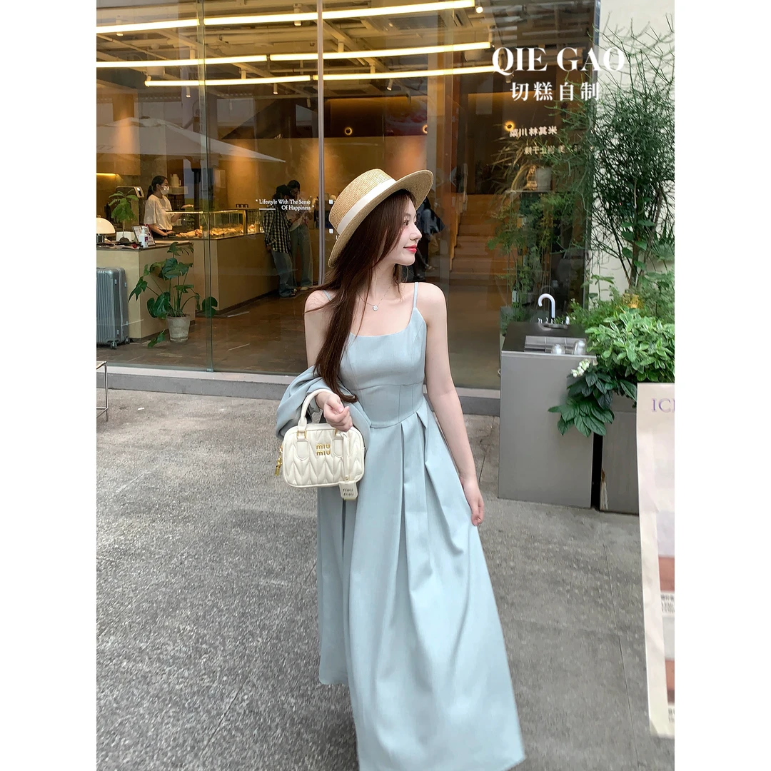 【福利清仓NO退NO换】【奶蓝泡芙】小个子温柔夏季子两件套装