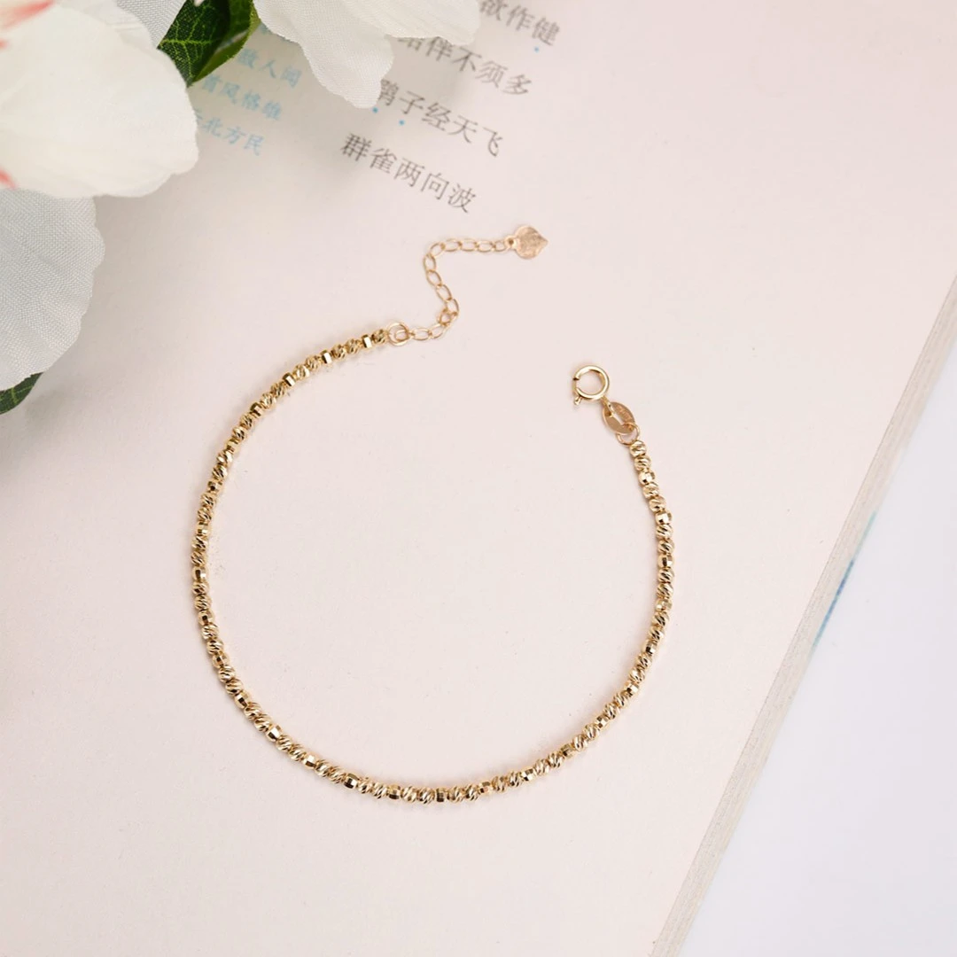 黄金18K金爆闪金珠手链黄金手饰珠宝手链女款保真