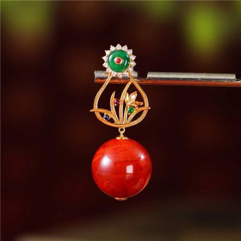 空谷幽兰/18K金牛血红兰花吊坠（多样性发货）春日上新礼物