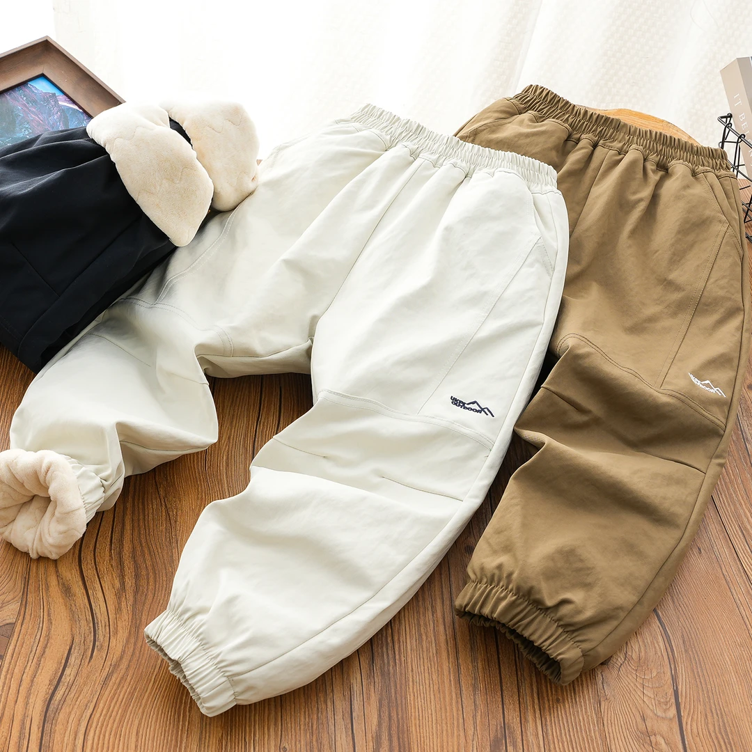 男童加绒棉裤儿童夹棉裤子冬装2024新款男孩加厚保暖休闲裤冬季潮