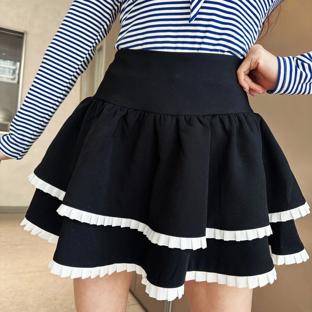 新姿奇花边拼接荷叶边高腰半身裙时尚新品街头不规则a字显瘦短裙