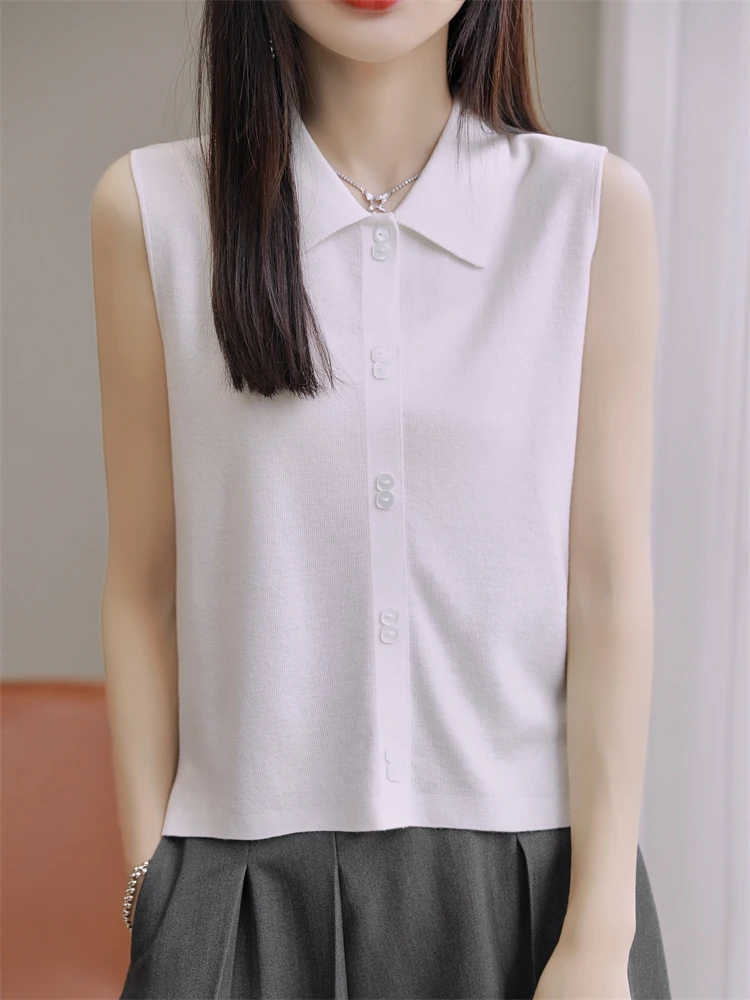 新款百搭显瘦气质精仿超细羊绒翻领羊绒衫白色简约无袖针织背心