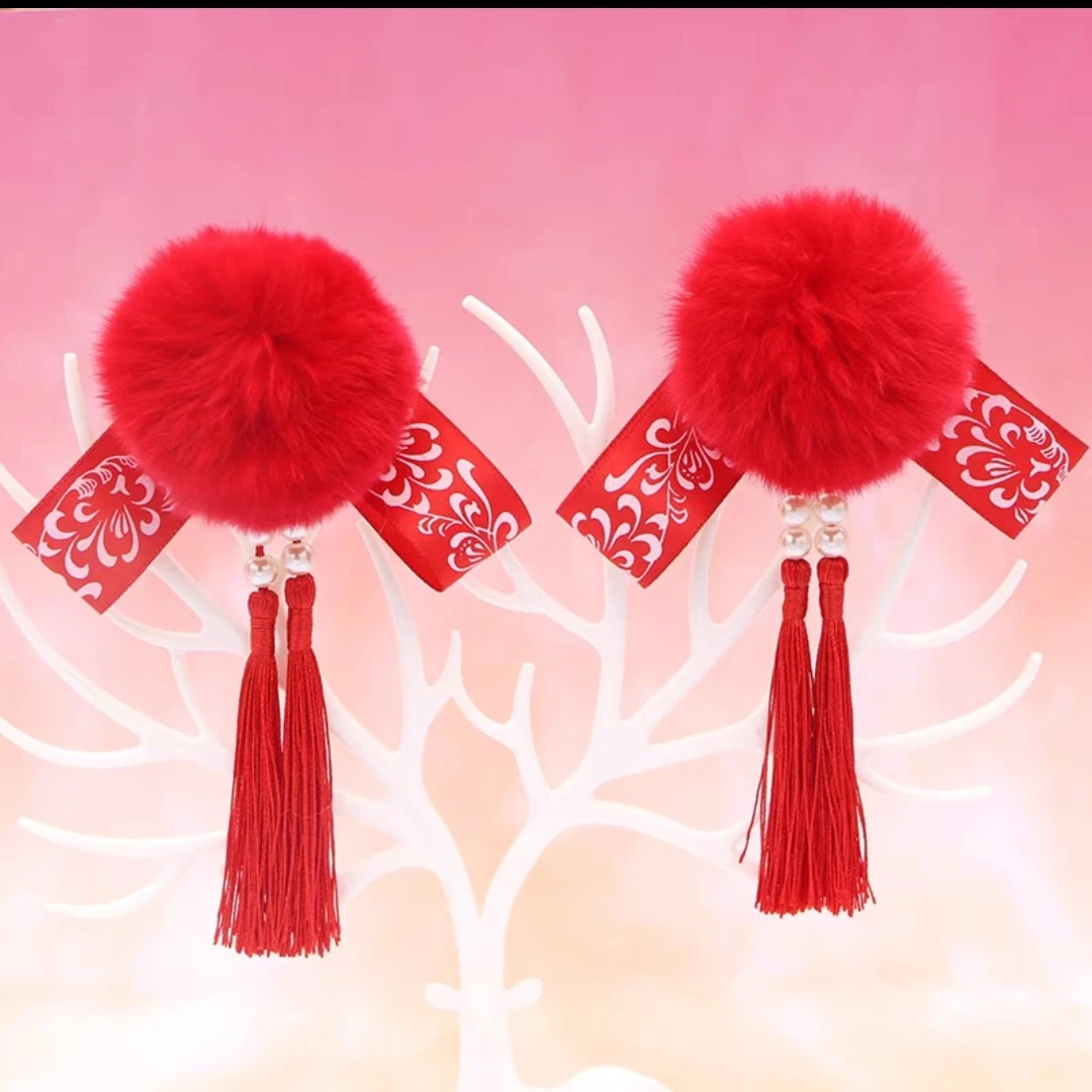 儿童中国风新年红色发夹对夹发饰
