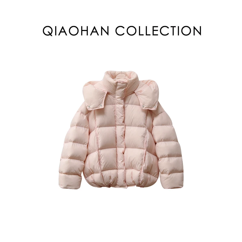 【俏韩--告白气球】泡芙加厚连帽白鸭绒休闲时尚冬款短款保暖羽绒服