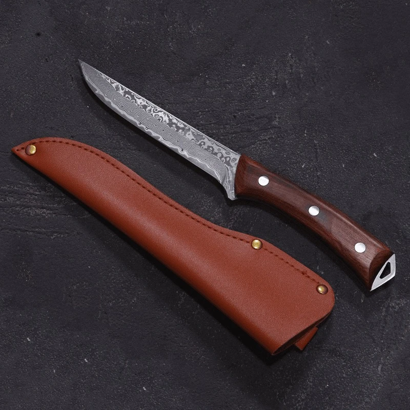 [影]67层大马士革10cr15mov雨滴纹红瑰宝小剔骨水果刀硬度62HRC**