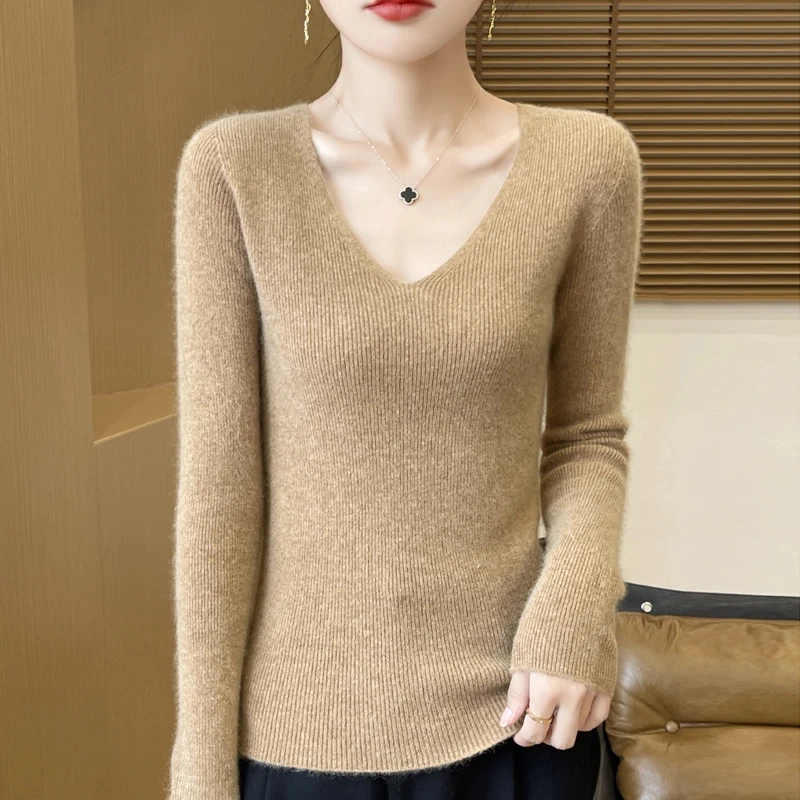 秋冬新款时尚气质V领打底衫显瘦百搭长袖女士套头宽松时尚660