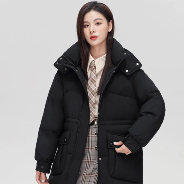 鸭鸭羽绒服女短款冬季加厚新款时尚披肩手套连帽外套YE2B600432H