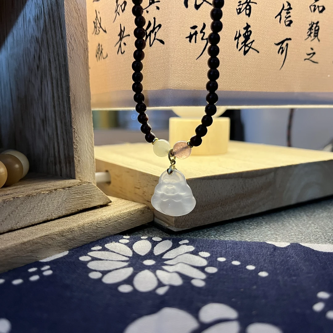 【榆木缘】原创0.4紫檀搭配笑脸佛吊坠项链手串双戴款