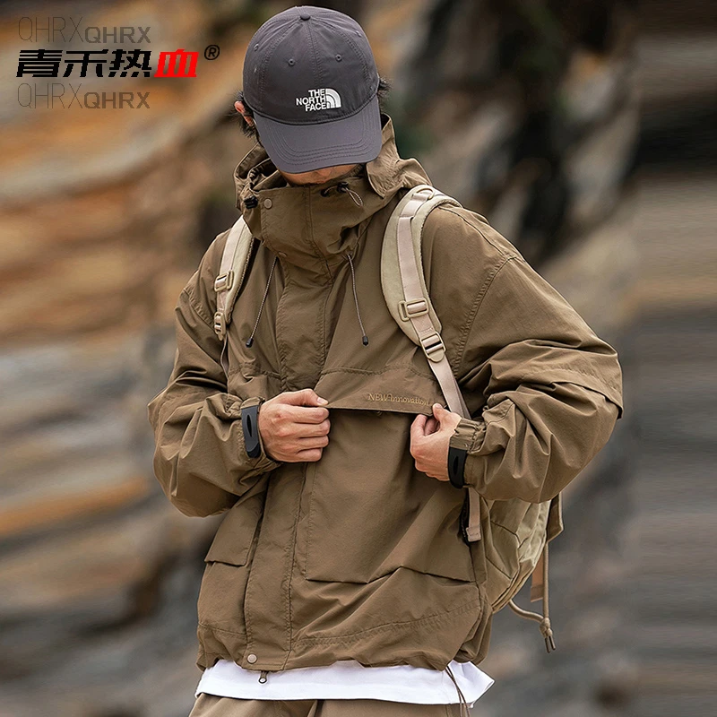 青禾热血户外夹克休闲衣男士百搭宽松宽松日系工装美式连帽外套