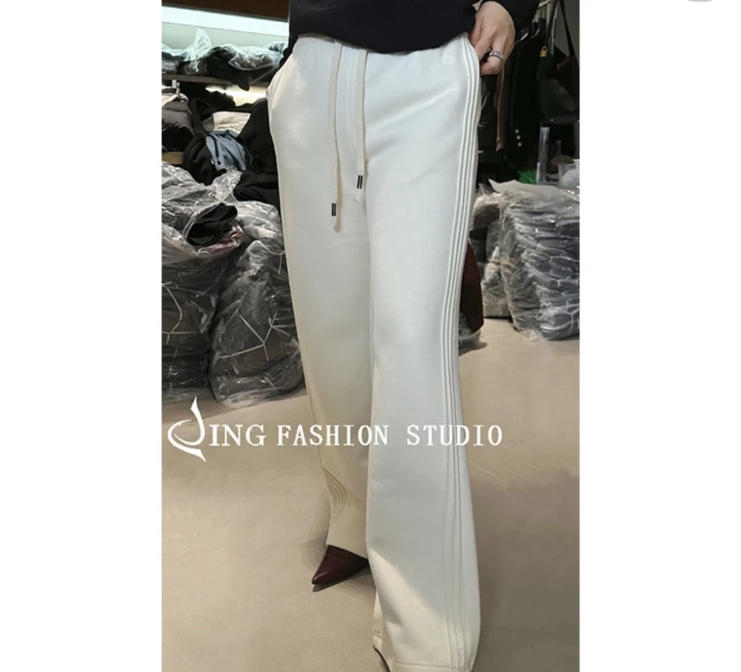 JlNG2024秋冬新款高品质抽绳高腰直筒裤垂感阔腿长裤