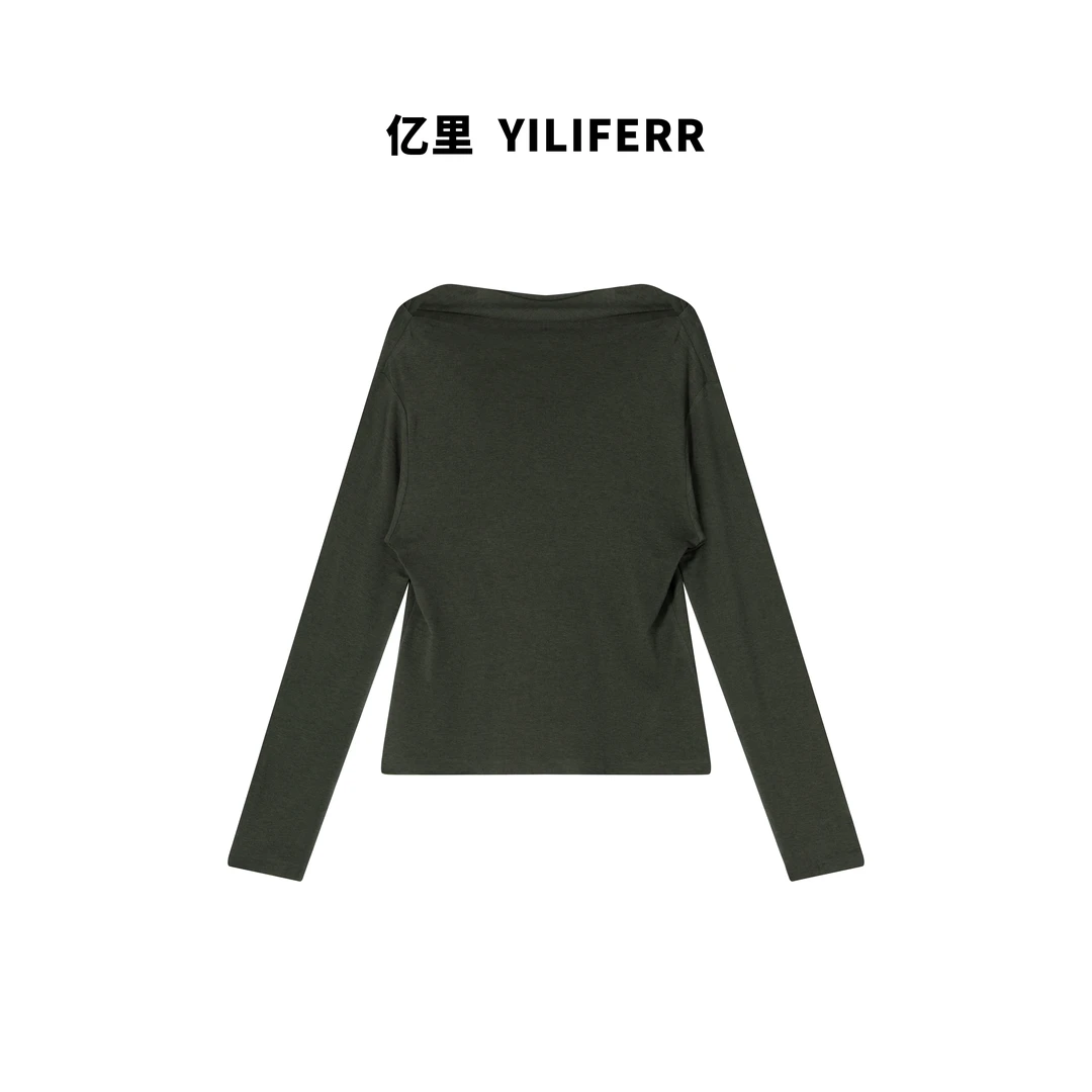 【YILI显瘦女装】褶皱一字领长袖上衣 Y0451