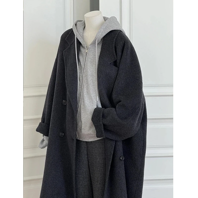 新款毛呢外套冬天小个子中长款灰色加厚呢子大衣女2024秋冬季