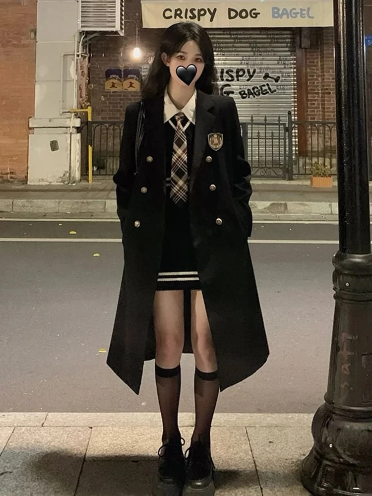 黑色呢子大衣女毛呢外套2024年秋冬季新款高级感小个子加厚学院风