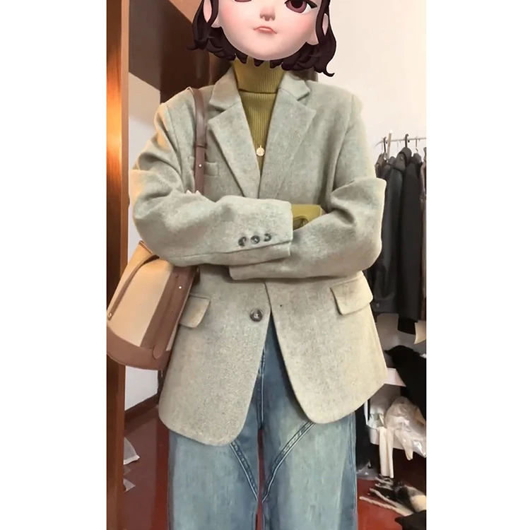 卡其色呢子大衣女2024秋冬新款毛呢外套高级感小个子韩系短款西装