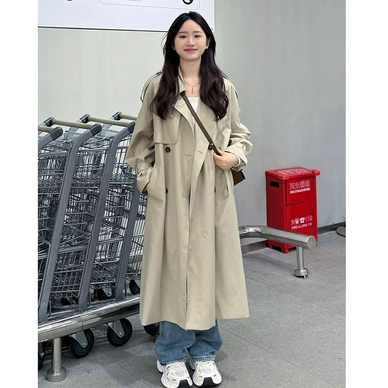 6413韩系穿搭卡其色中长款风衣外套女2025早春秋小个子高级感韩系