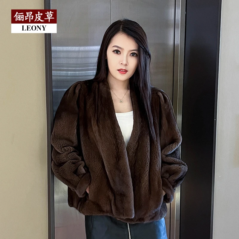 俪昂皮草 女士水貂毛大衣22356 貂皮外套 时尚休闲冬季女款气质