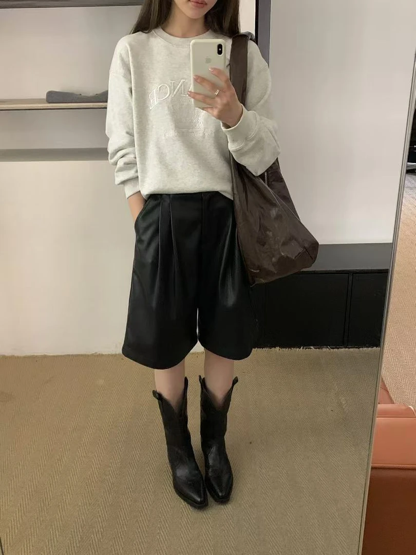 【香姐推荐】【5370】【155以上拍】冬季时尚新款中长款皮短裤