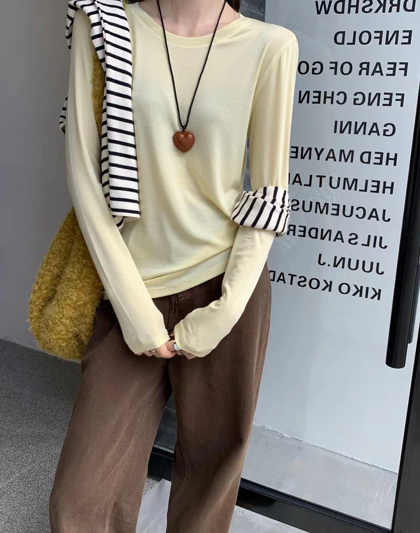 【香姐推荐】【54182】秋季时尚新款长袖薄款T恤纯色