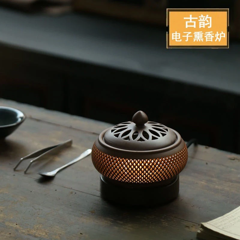 家用电子熏香香炉陶瓷仿古插电沉香檀香室内香薰带夜灯可定时调温