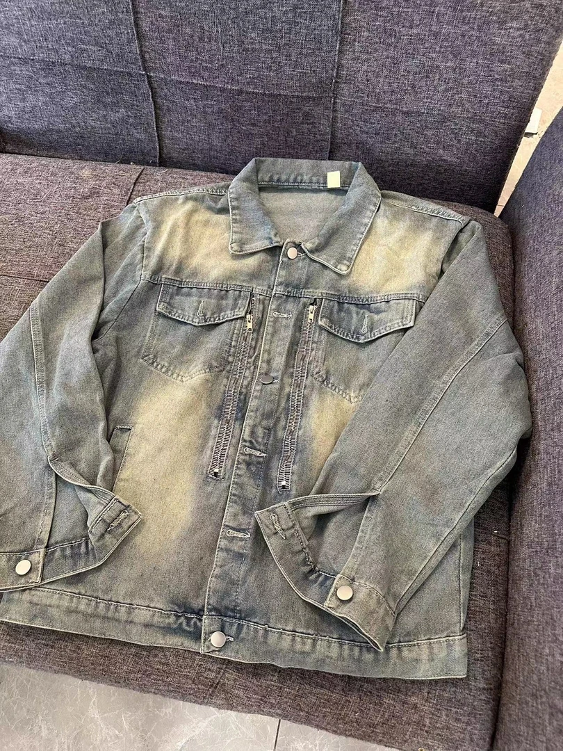 682 美式复古水洗牛仔外套新款设计感潮牌小众垫肩百搭夹克