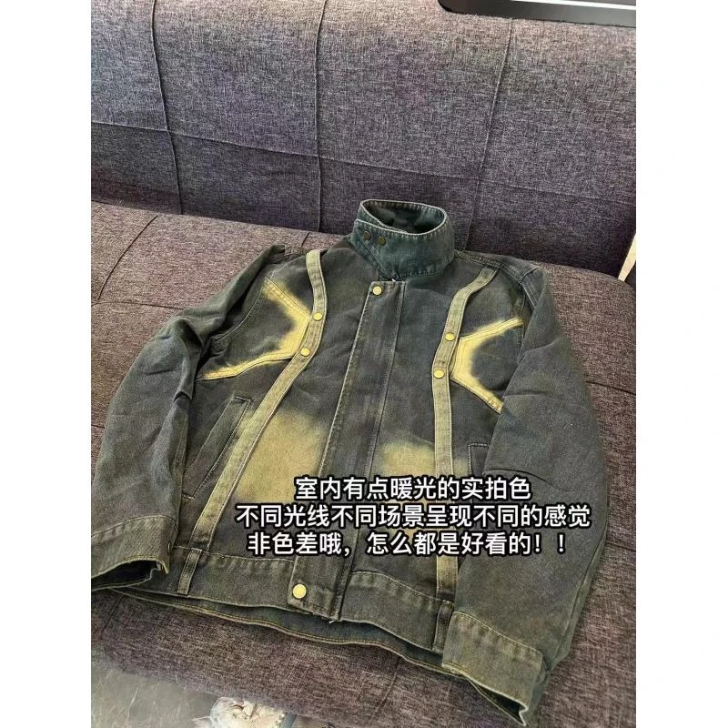 8617 美式高街户外潮流宽松痞帅水洗复古美式休闲百搭牛仔外套