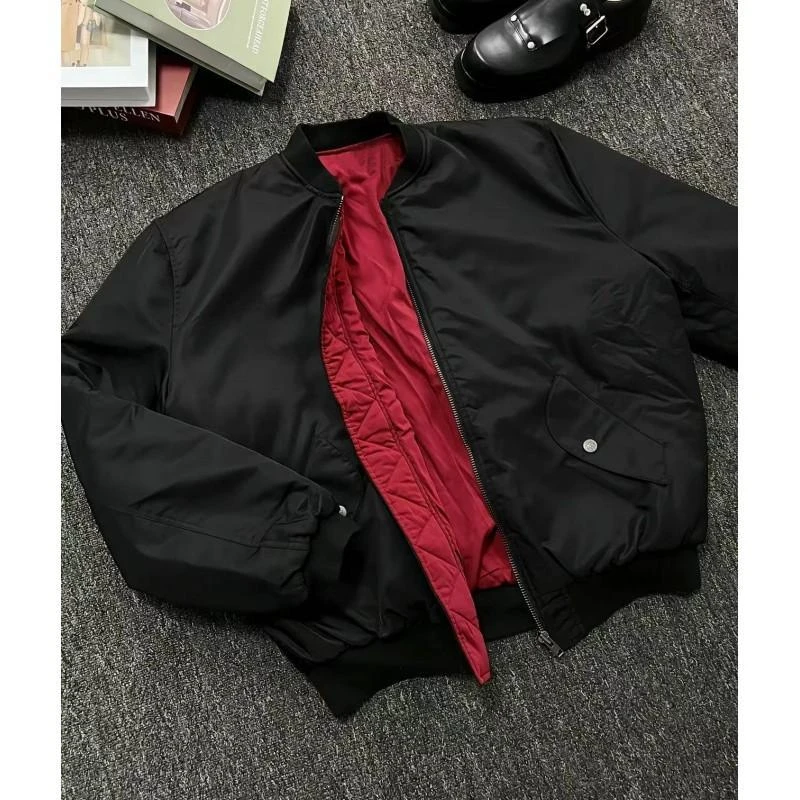 D02 复古飞行夹克翻领宽松棉衣棉服cleanfit外套男潮