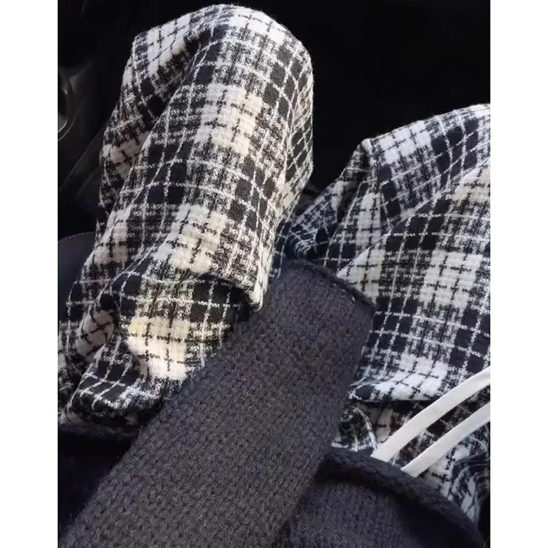 潮牌复古加绒黑白格子裤女秋冬新款高腰休闲宽松慵懒风垂感拖地裤