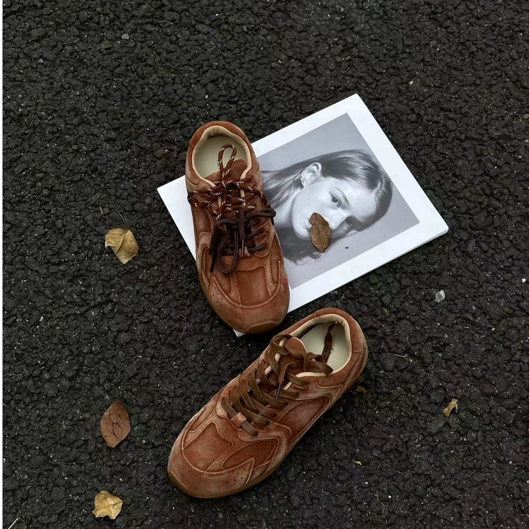 追赶日落～复古运动休闲鞋女春擦色美拉德休闲鞋0254