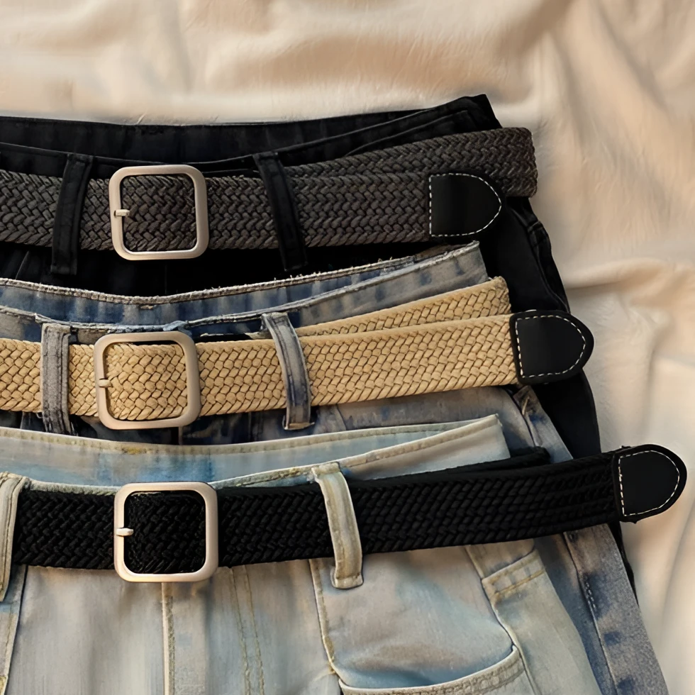 2025新款编织军训裤腰带男女无孔皮带免打孔帆布牛仔裤腰带韩版