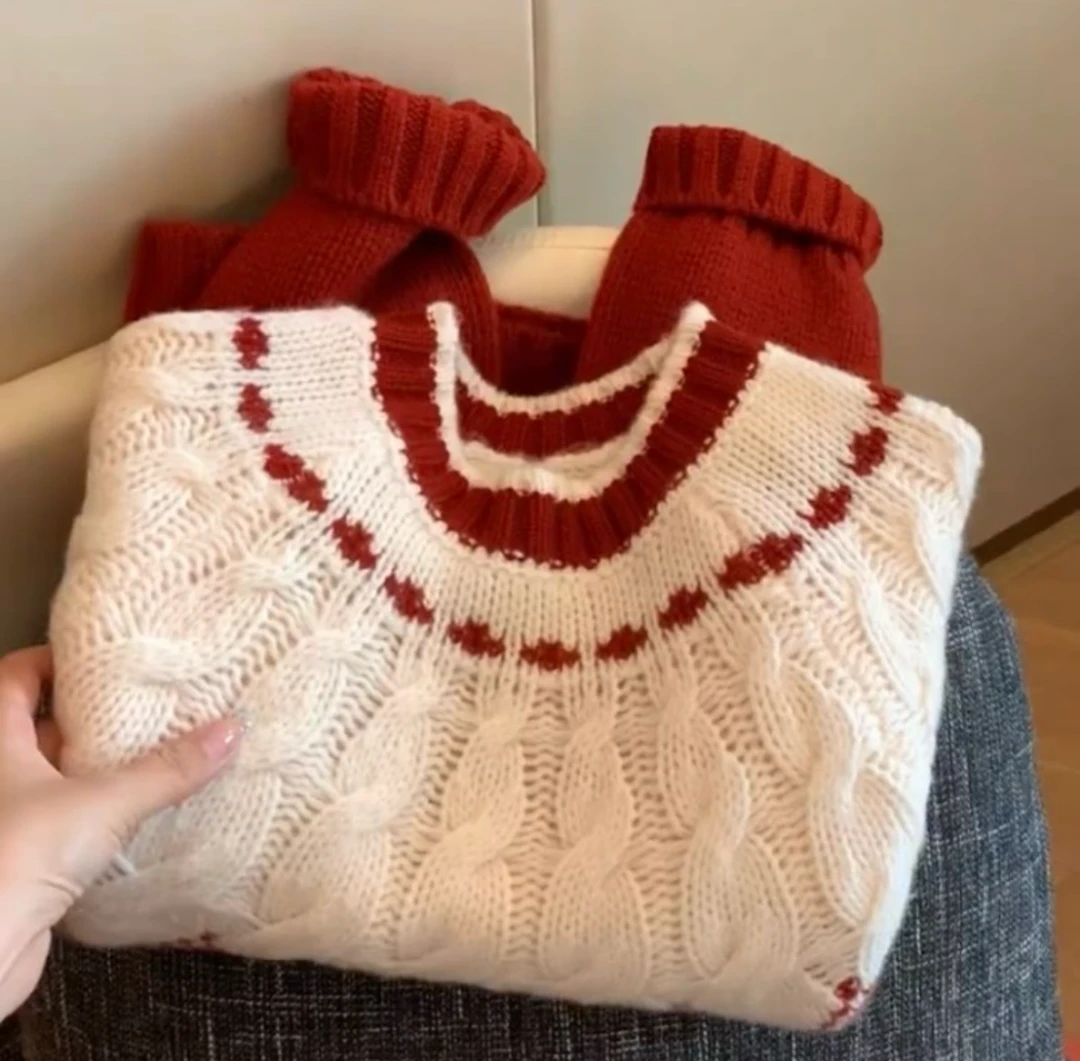 2023时尚新款高级感超好看今年流行漂亮圣诞穿搭红色内搭毛衣女款