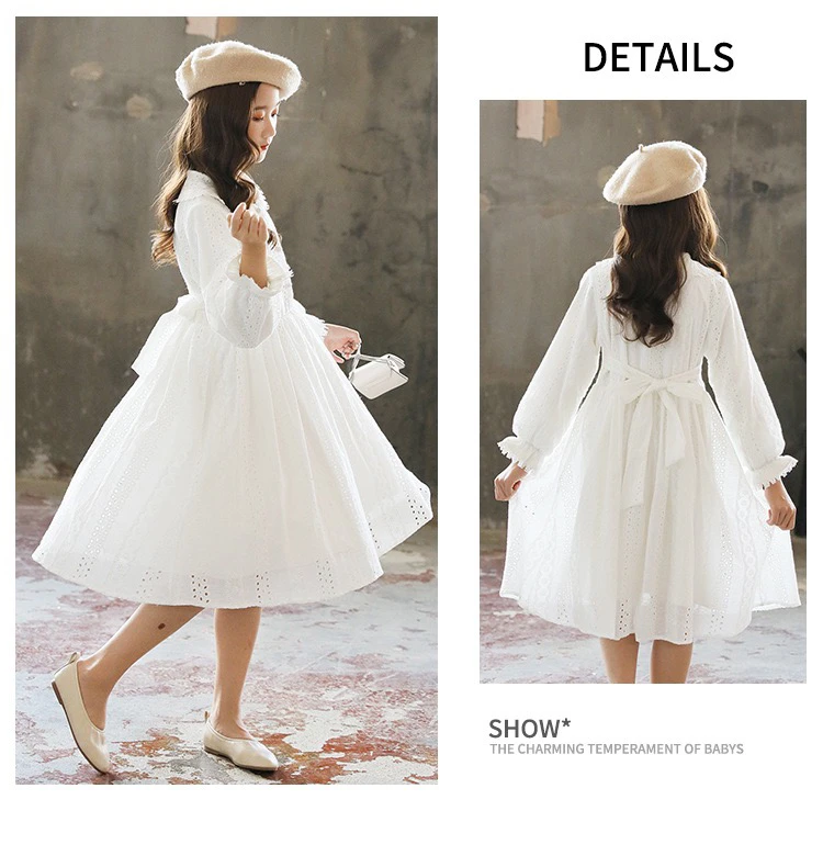 童装女童连衣裙2024中大童白色娃娃领公主裙扎染白胚全棉儿童裙子