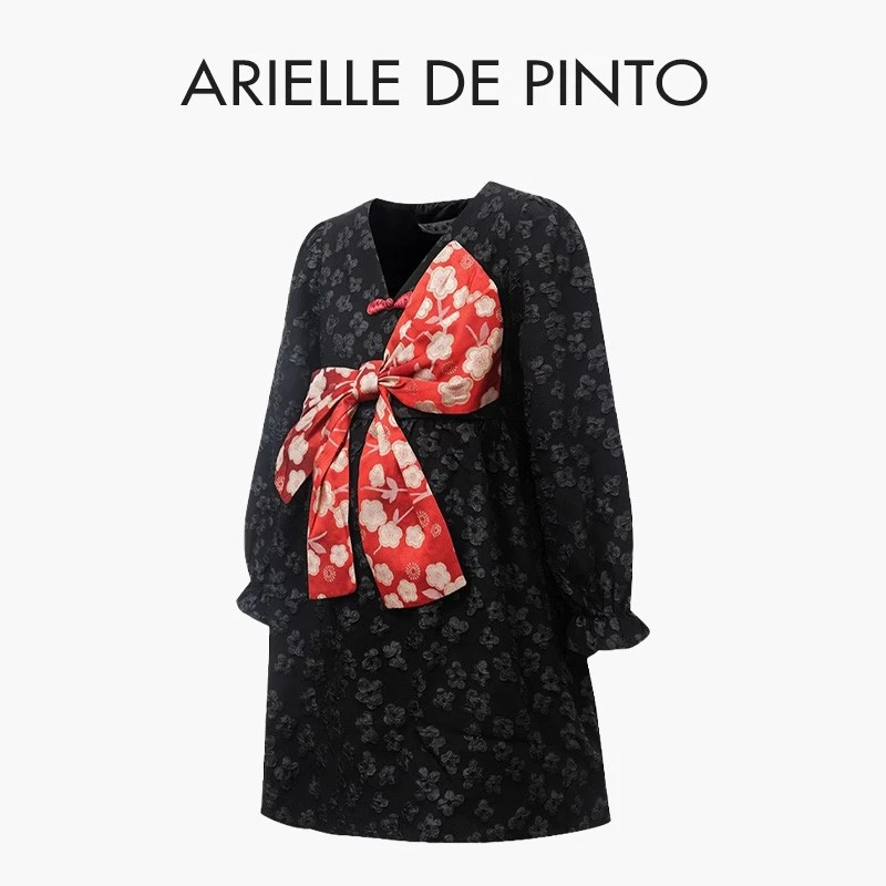 法国ARIELLE DE PINTO孕妇装春秋季大码高级感蝴蝶结宽松连衣裙