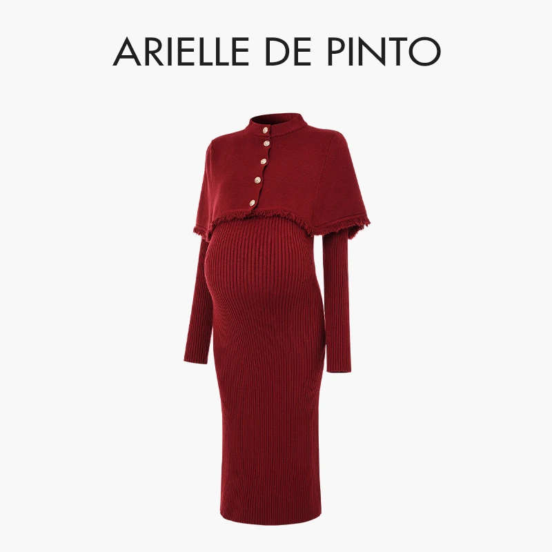 法国ARIELLE DE PINTO孕妇套装秋冬款披肩毛衣修身优雅连衣裙套装