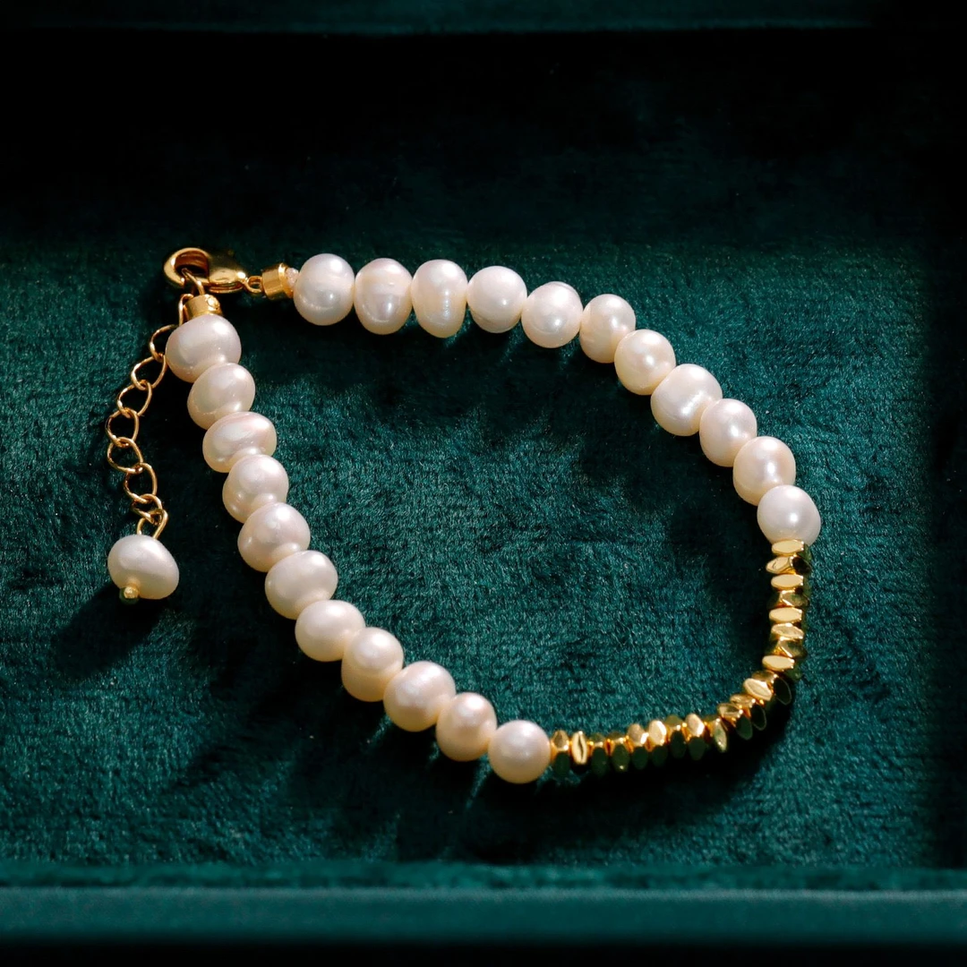 铜合金手链 《货号7751》金属小方块珠珠手链（链长：16+4cm）