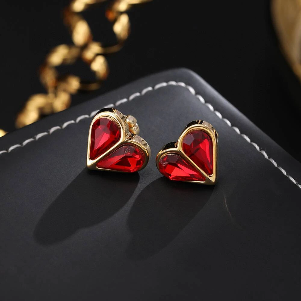 铜合金耳饰 《货号6795》K 红色桃心耳钉