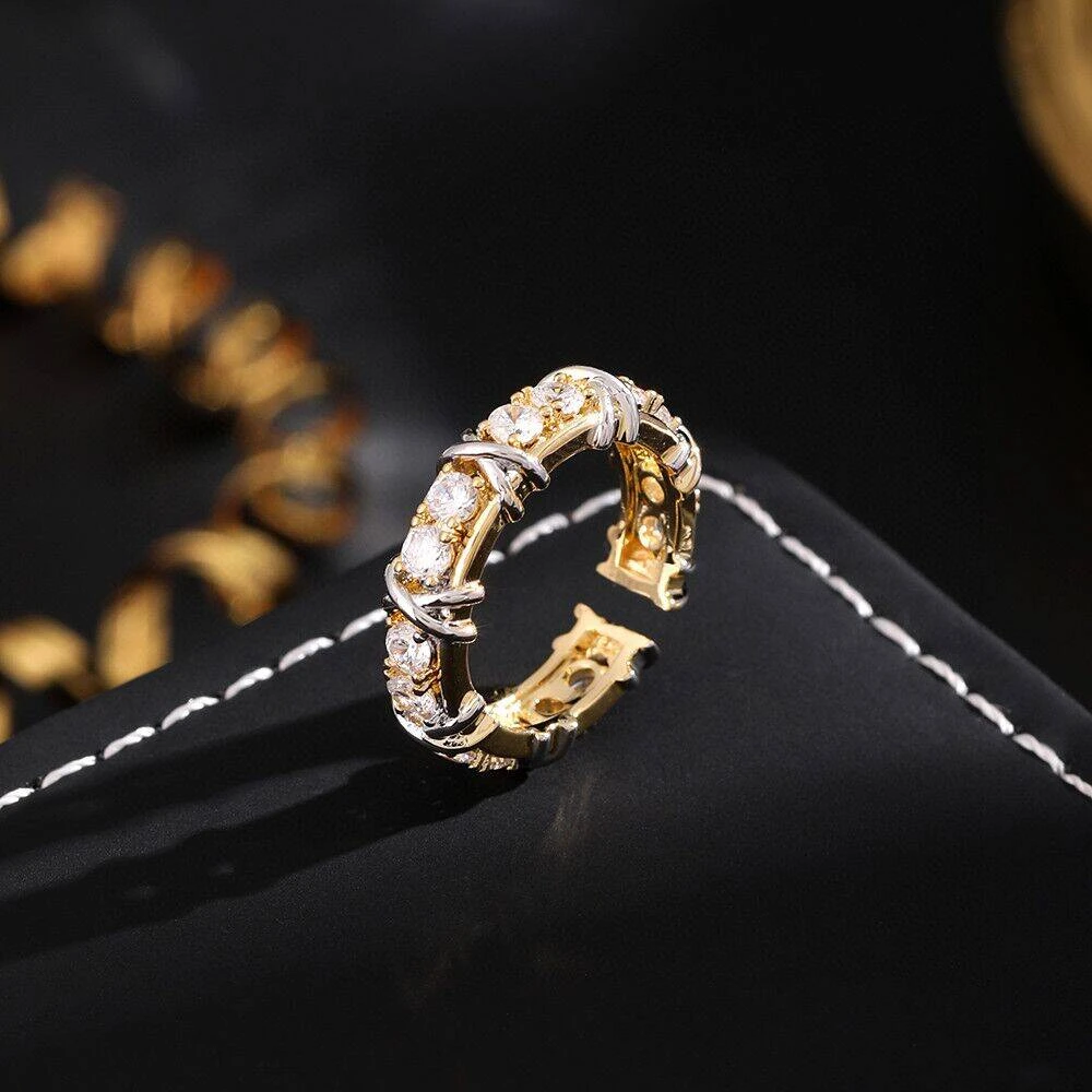 铜合金合成锆石戒指 《货号6383》T交叉镶嵌时尚百搭指环