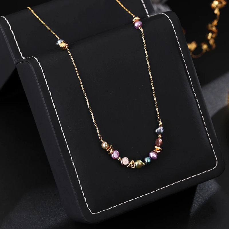 铜合金项链 《货号7533》不规则彩色异性珠项链（链长：41+5cm）