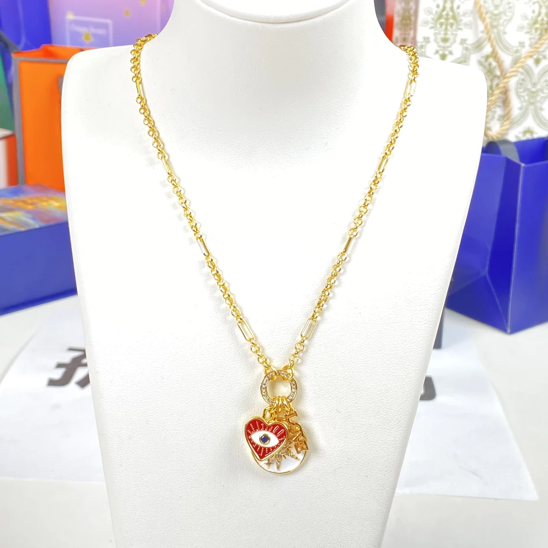 铜合金项链 《货号8315》桃心八芒星项链（链长 47+9cm）