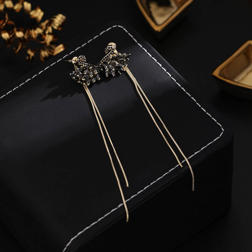 铜合金合成锆石耳饰 《货号6309》时尚气质长款天鹅耳线