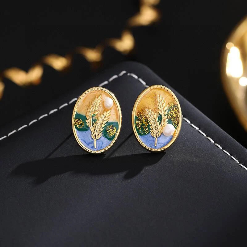 铜合金耳饰 《货号7021》复古油画风麦穗耳钉