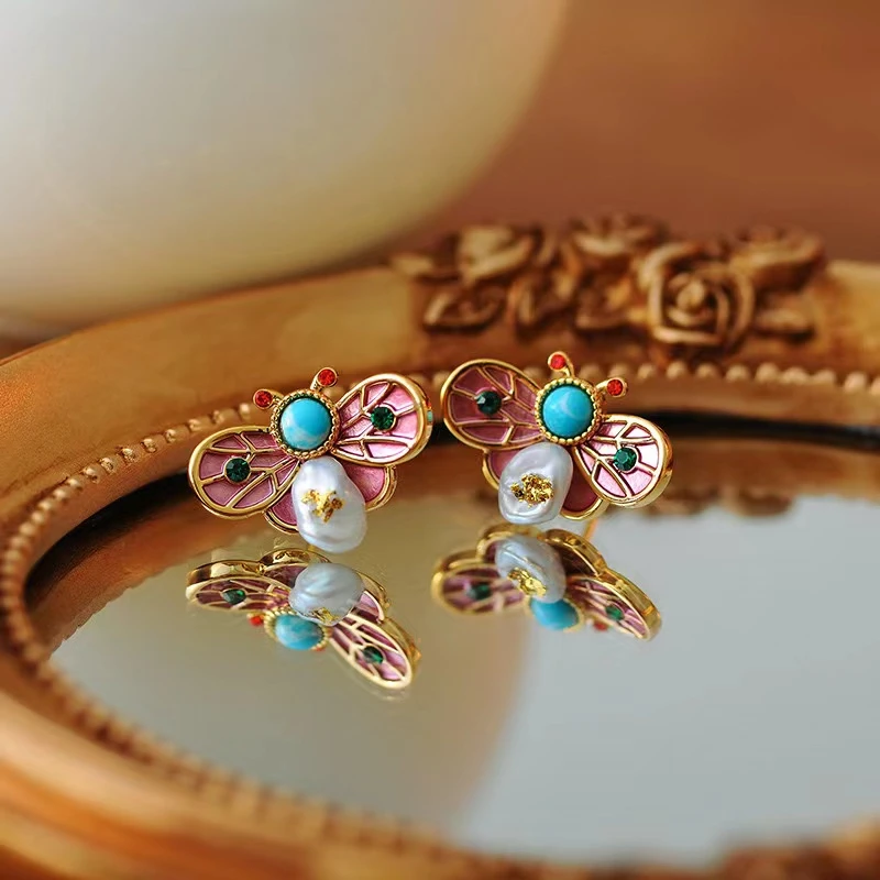 铜合金耳饰 《货号8057》复古精致彩色蜜蜂耳钉002