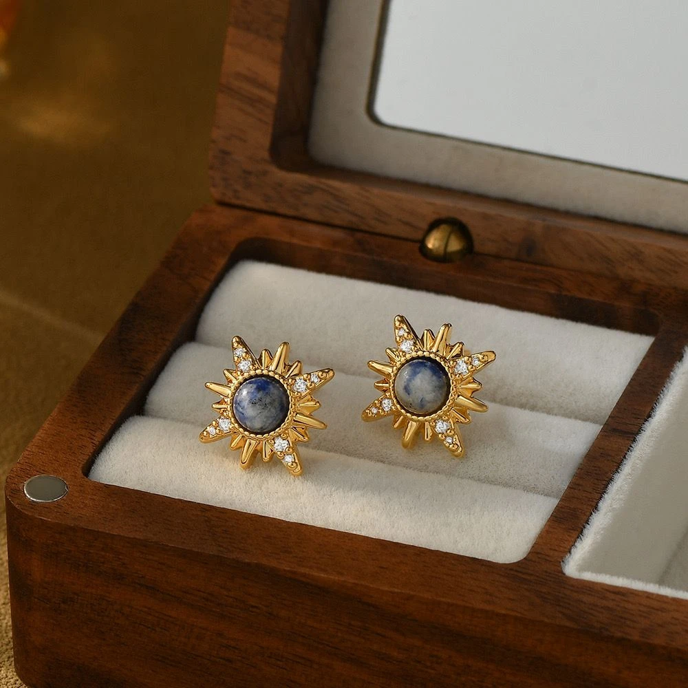 铜合金合成锆石耳饰 《货号7860》9276复古时尚星芒耳钉