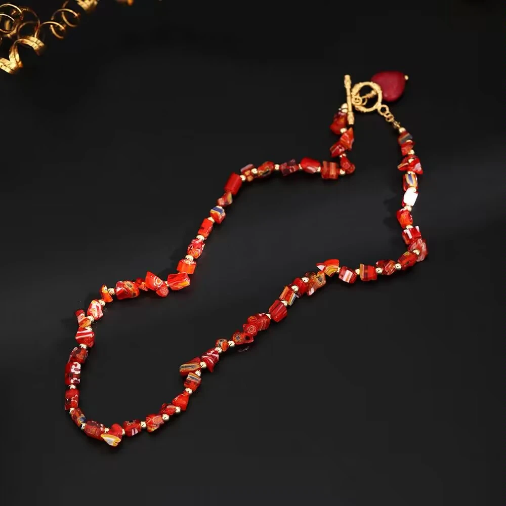 铜合金项链 《货号1958》 红色爱心OT扣项链（链长：42cm）