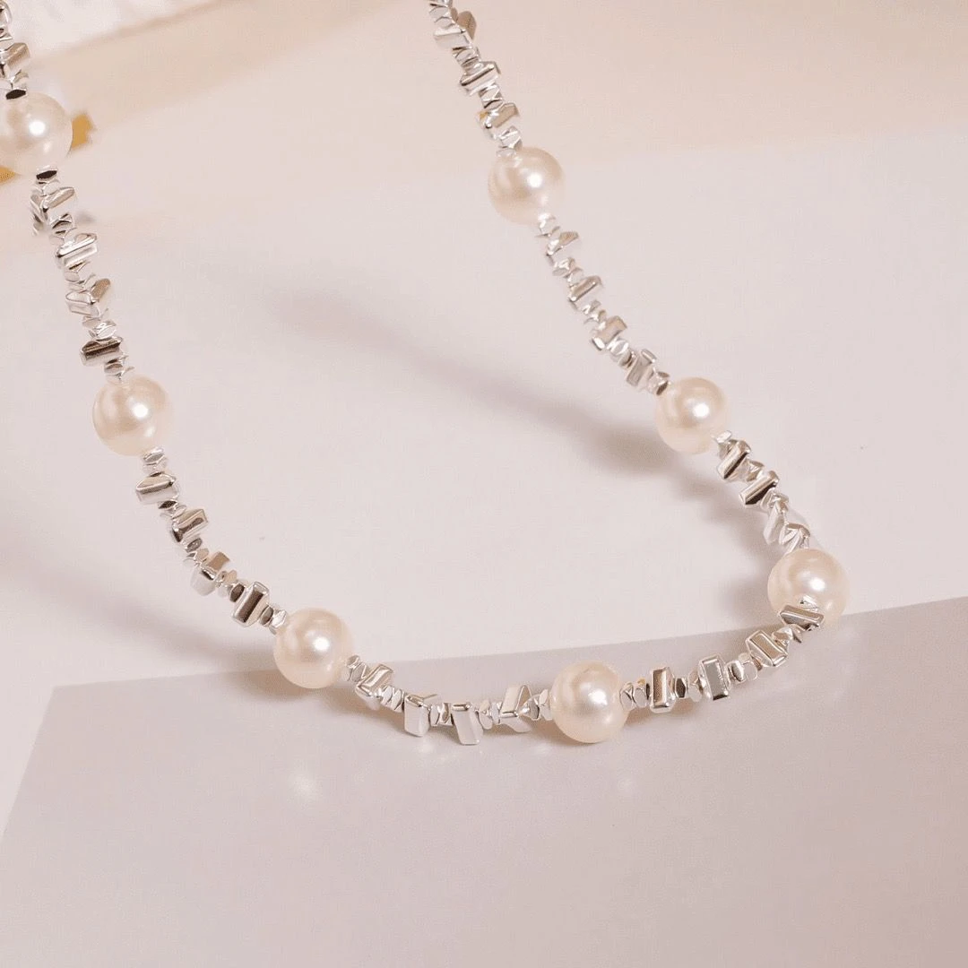 铜合金项链 《货号7531》爆款金属小方块珠珠项链（链长：41+5cm）